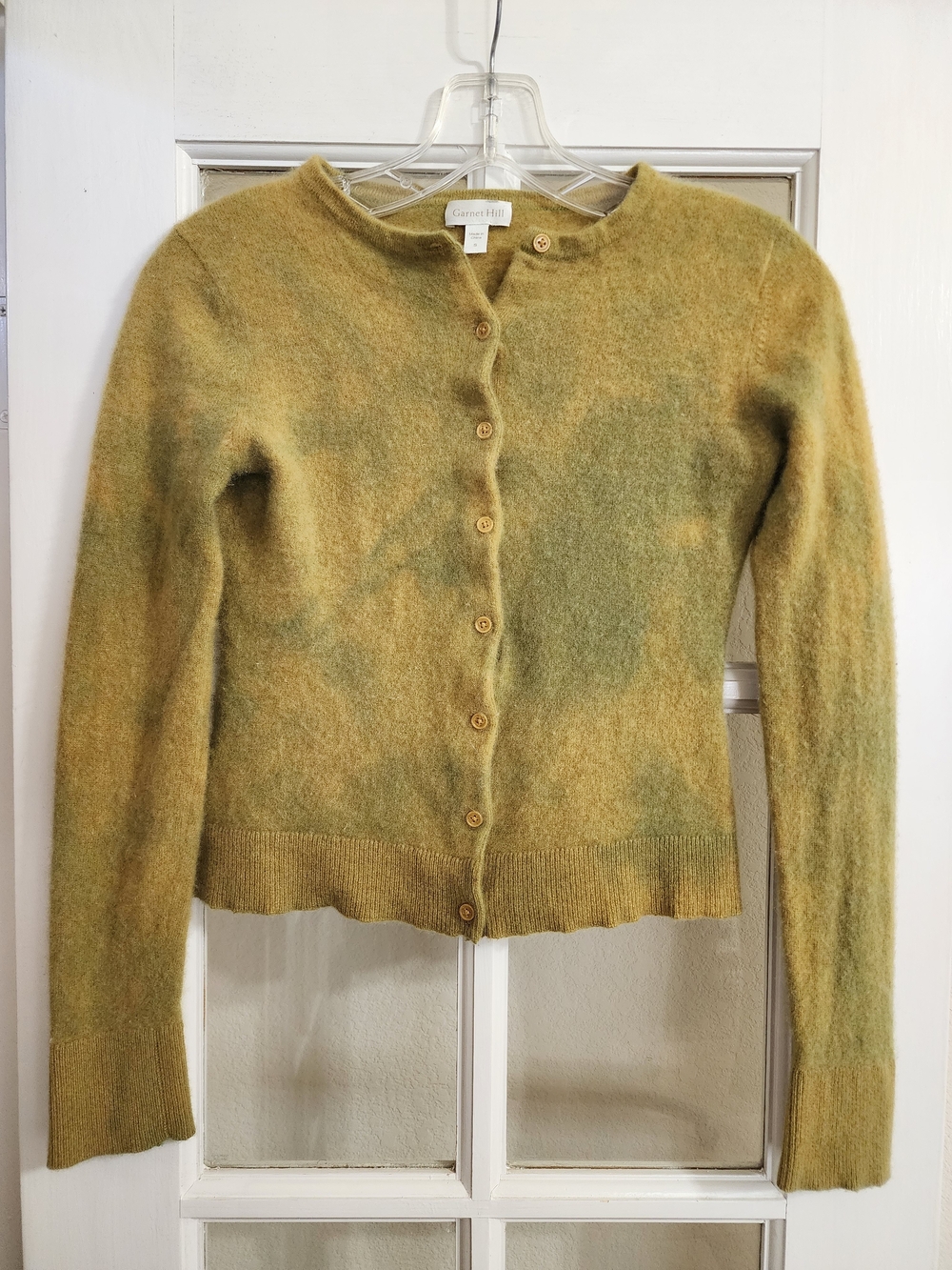 Garnet Hill Essential Cashmere Retro Cardigan Mustard Olive Small 27803